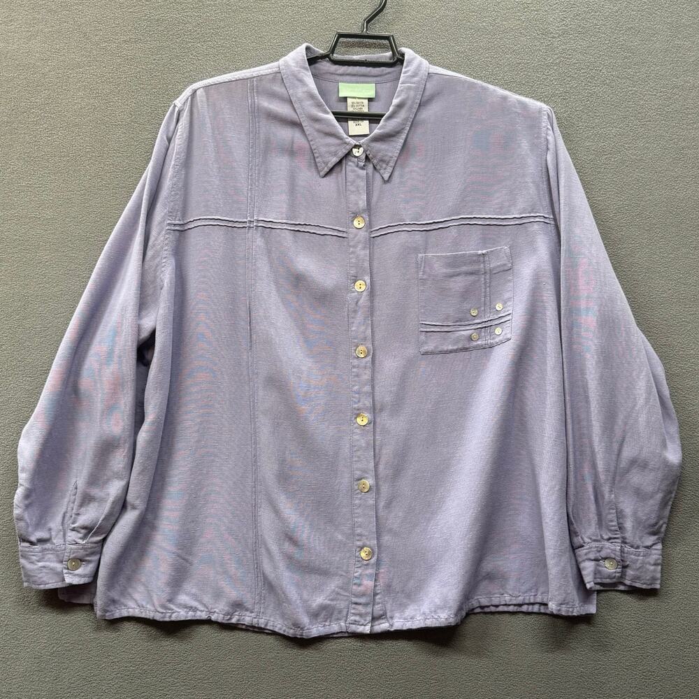 220 Hickory Lagenlook Rayon Cotton Linen Loose Fit Button Dwn Shirt 3XL Lavender